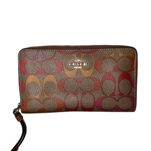 Coach Large Phone Wallet in Rainbow Signature Canvas Khaki Multi